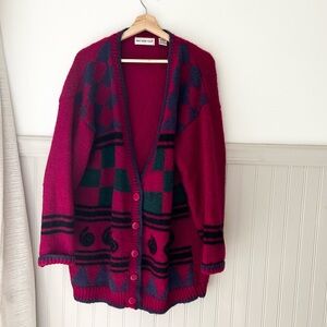 Vintage 80s Paris Sport Club Mohair Blend Oversized Cardigan Magenta Large
